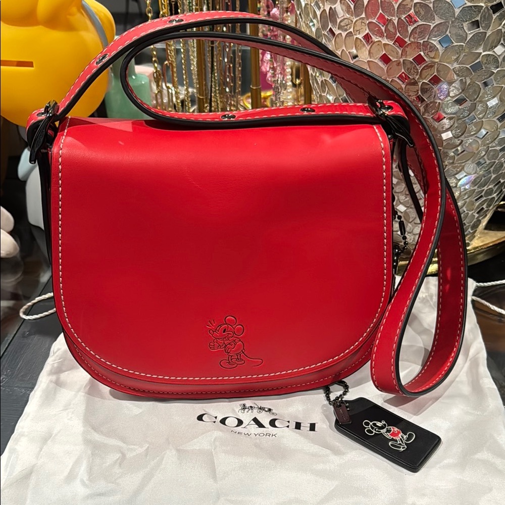 Coach x Disney Mickey Mouse Red Leather Crossbody Bag w/ extra Hangtag
